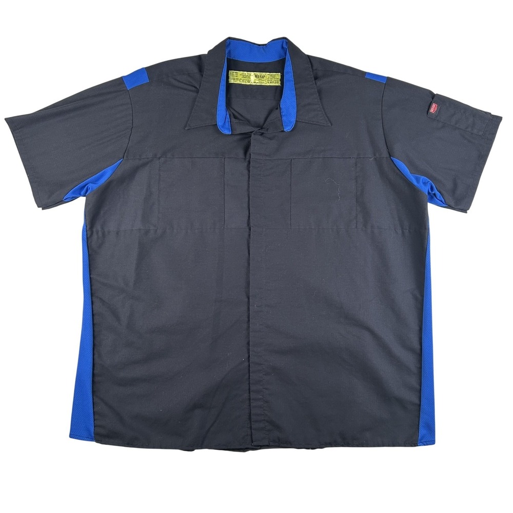 Red Kap Shirt Mens 3XL Black Blue Colorblock Short Sleeve Snap Front Workwear